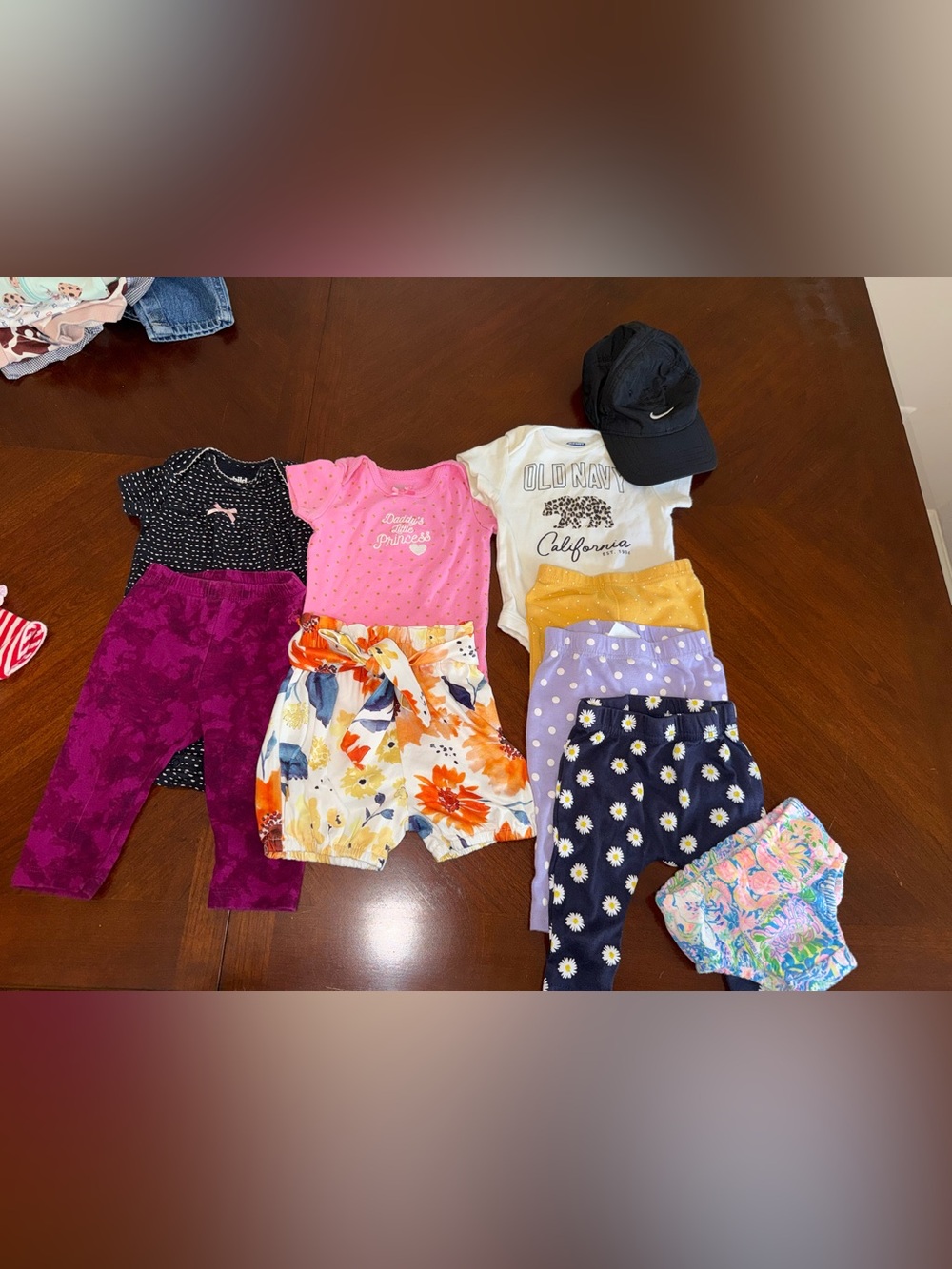 Old Navy Pink, White, Navy, Purple, Yellow and Floral Baby Girl Outfit Bundle